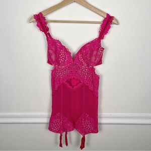 New VICTORIAS SECRET Very Sexy Sheer Mesh Garter Long Corset Slip Lined 34C